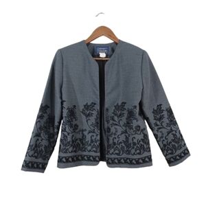 Willow Ridge Gray Blazer with Black Floral Design Size P6 Petite Dress Jacket